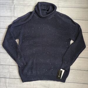 NWT INC International Concepts Sequin Cold Shoulder Turtleneck Sweater Inkberry♡